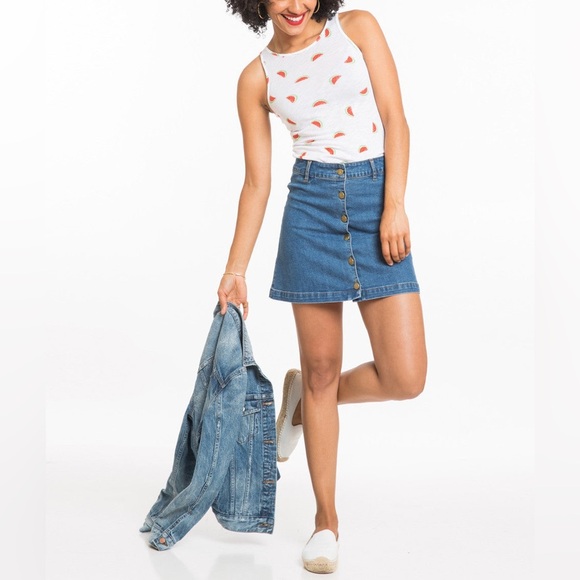 Marine Layer Jackie Denim Skirt - Full Button Front - Picture 1 of 7